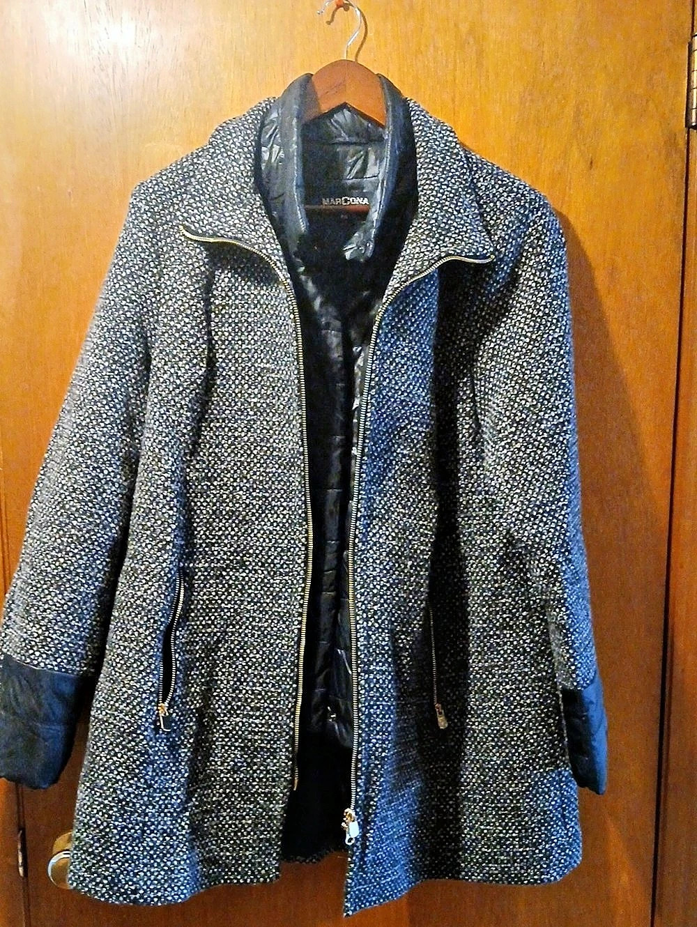 MARCONA Textured Quilted Coat Puffer Coat Liner Black & Gray Size Small Great
